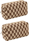 SxoSyo 2 Pcs Cosmetic Bags for Women Makeup Bag Purse Travel Toiletry Zipper Storage Pouch Make up Brushes Organizer for Gifts (Checkered, Brown 2)