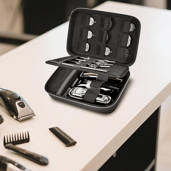 Boobowl Barber Accessories Bag for Clippers and Supplies, Mens Hair Trimmers Box, Portable Storage Organizer for Hair Cutting, Guard Grooming Kit and Barbers Supplies (Bag Only) (Black+Silver Zipper)