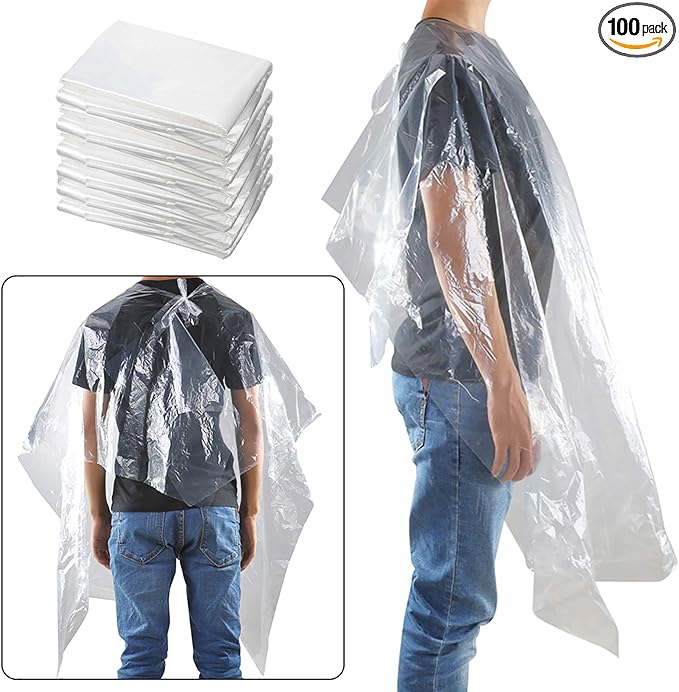 Disposable Capes, Hair Cutting Cape, 100 Pieces Disposable Capes Hair Salon,Capes for Hair Stylist,Plus Size Salon Cape for Barbers,Beauty Salon,Hair Dye,Perming,59 x 43.3 inch,Disposable Barber Cape