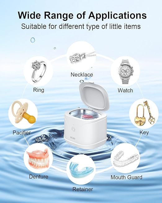 BCOM Ultrasonic Retainer Cleaner, Retainer Cleaner Machine 46kHz, Professional Portable Ultrasonic Jewelry Cleaner for Dental Retainer Pod, Mouth Guard, Watch, Ring, Jewelry,Valentines Day Gift