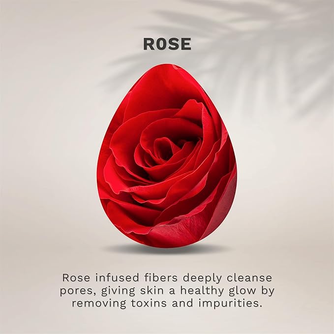 KOL Face Scrubber Pads, Rose Infused Exfoliating Facial Cleansing Sponges for Daily Face Wash and Makeup Removal, 6 Count