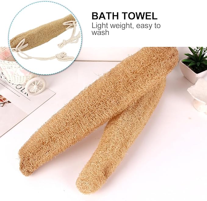 Exfoliating Loofah Back Scrubber Strap Double-Sided Natural Loofah Sponge Bath Body Scrubber for Shower Back Washing Beige Natural Fiber Suitable for Daily Bathing and Skin Care