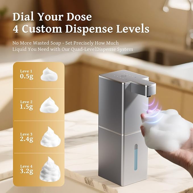 P12 Automatic Foaming Soap Dispenser - Touchless, 4-Level Adjustable Foam, 1200mAh Large Capacity Rechargeable Battery, Distinctive Angular Design for Bathroom, Kitchen