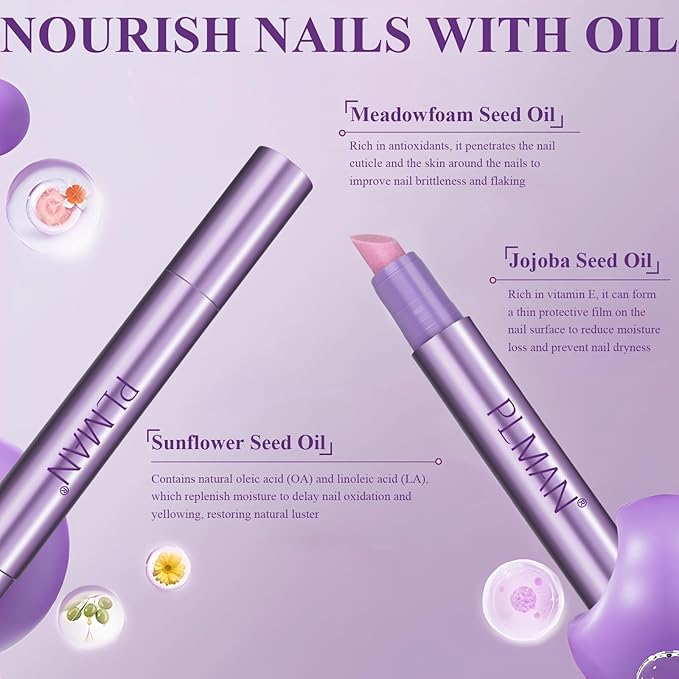3-in-1 Cuticle Oil Pen, Cuticle Pusher Nail Oil Pen with Ceramic Tip, Nail Care Pen, Cuticle Pusher Pen for Hangnails, Dry & Damaged Nail, Moisturize Strengthen Nails Care (3PCS-3-Step Care)