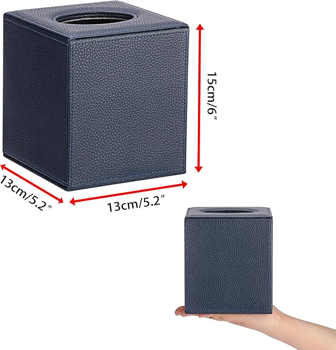 Sumnacon Tissue Box Cover Square Tissue Box Stylish PU Tissue Box Holder with Magnetic Bottom,Leather Cube Tissue Cover for Living Room Bathroom Bedroom Table Desk Home Office Car, Navy Blue