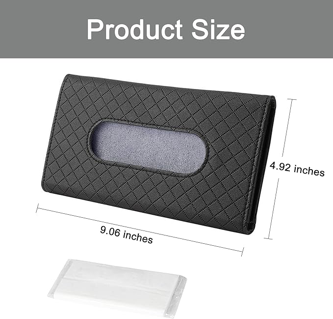 Car Sun Visor Tissue Holder, 2 Pack Vehicle Napkin Box, Premium PU Leather, Car Mask Holder for Sun Visor Vehicle, with Tissue Refill, Black