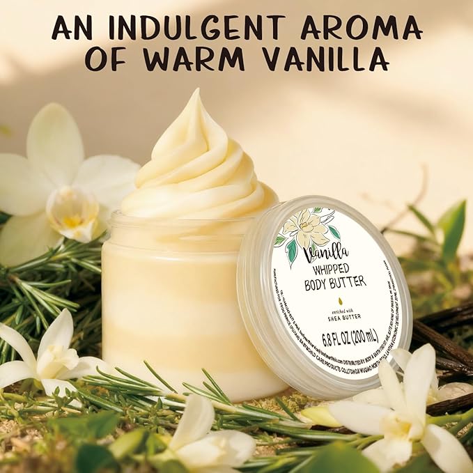 Vanilla Whipped Body Butter, Shea Body Butter for Women Dry Skin, Natural Vanilla Lotion for Body Moisturizer-Deep Moisturizing and Softening-6.8 floz(200ml)