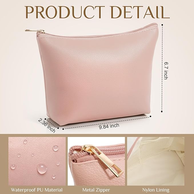 Kigeli PU Leather Makeup Bag for Women Gift Cosmetic Pouch for Purse Waterproof with PU Leather Travel Toiletry Organizer with Zipper for Women Bridesmaid Friend Gift(Nude)