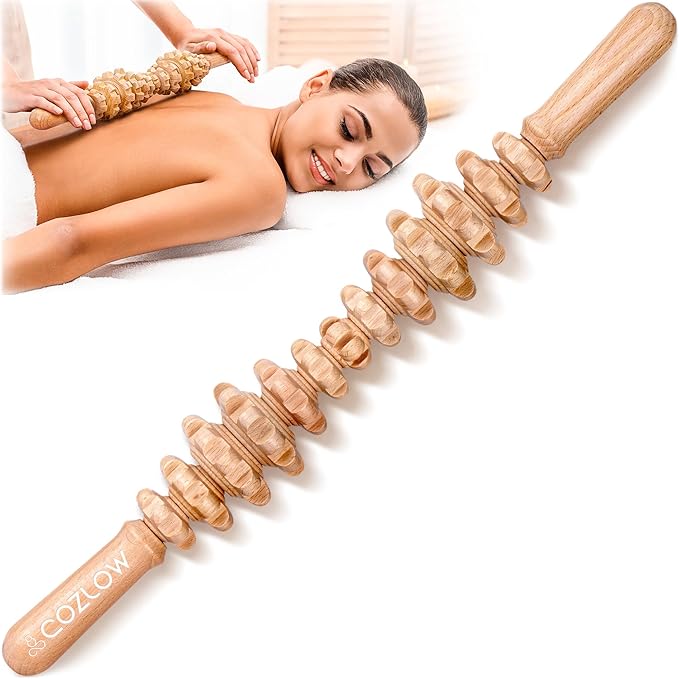 COZLOW Wooden Massage Roller Stick (Hourglass Shape) - Curved Wood Therapy Massage Tool for Body Sculpting, Fascia Release & Lymphatic Drainage - Maderotherapy Helps Reduce Cellulite Appearance