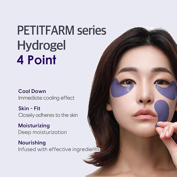 Petitfee Agave Cooling Hydrogel Eye Mask 60ea (30pairs) - Quick Calming Eye Patches with Blue Energy Complex, Agave, Blueberry, Eggplant, Caffeine Extracts, Moisturizing, Soothing Eye Care