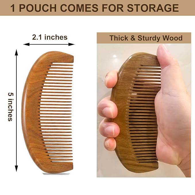 2 Pack Wooden Comb, Beard Comb for Men, Hair Combs for Women - Green Sandalwood