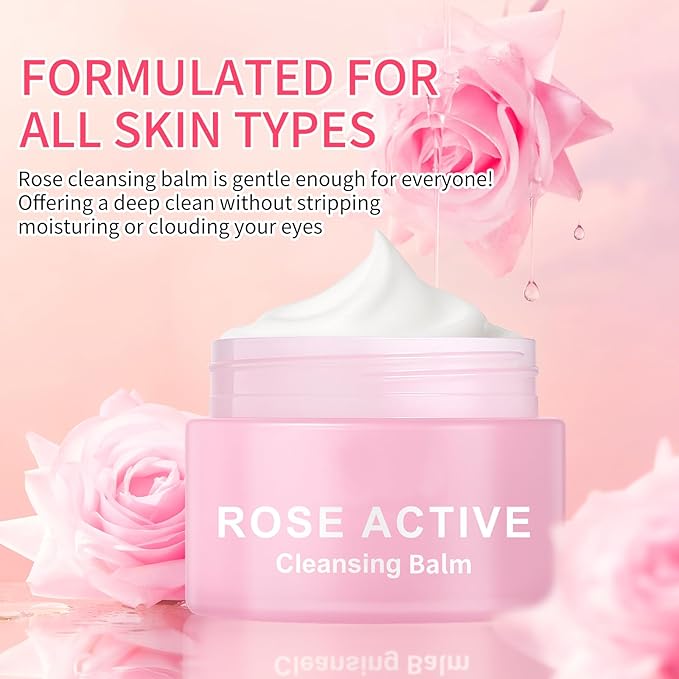 Makeup Remover & Cleansing Balm, Rose Makeup Melting Remover, Gentle and Nourishing Cleansing Balm for Eyes, Lips, Face, Sensitive Skin, Deep Cleanse & Moisturize