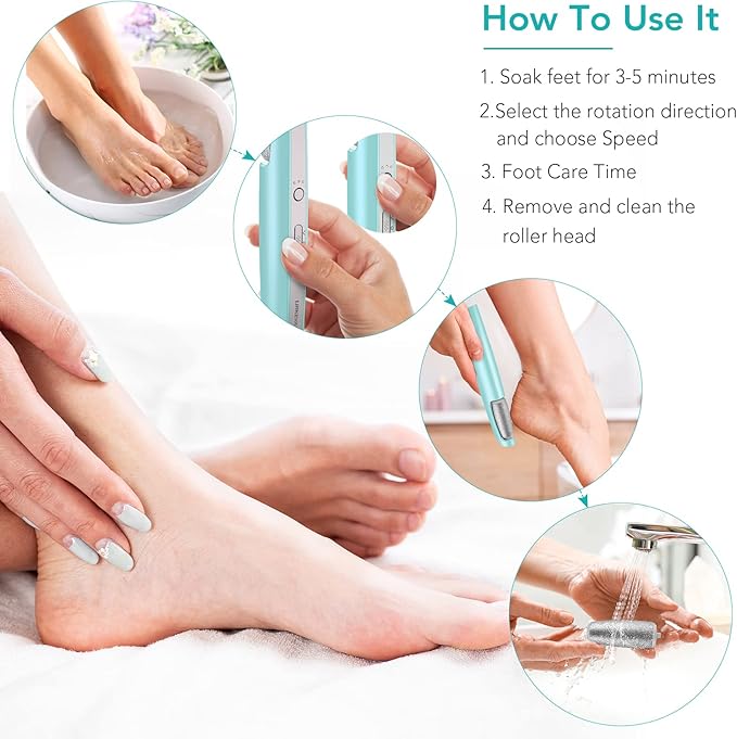 Electric Callus Remover for Feet, Professional Pedicure Kit Foot Scrubber for Dry, Dead, Cracked, Hard Skin, at Home Feet Spa Care Kit for Men & Women (Blue)