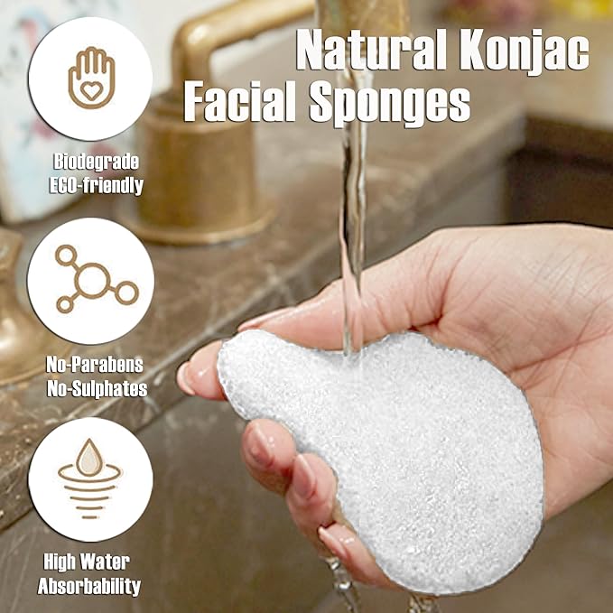 Natural Walnut Konjac Facial Sponges - Waterdrop- for Gentle Face Cleansing and Exfoliation Eco-Friendly - Skincare Face Body Washing Cleaning - with White Pure Konjac,3pc.