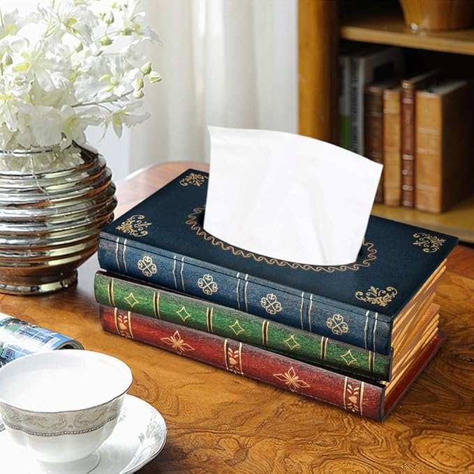 Antique Book Design Wood Bathroom Facial Tissue Dispenser Box Cover/Novelty Napkin Holder…