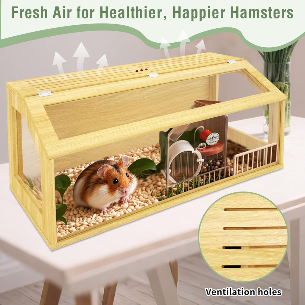 48" Large Hamster Cage, Chewproof Gerbil Cages and Habitats, Openable Top Roof Window with Silencing Pad, Wooden Guinea Pig Cage for Small Animals, Dwarf and Syrian Hamster, 40 x 20 x 20 Inches