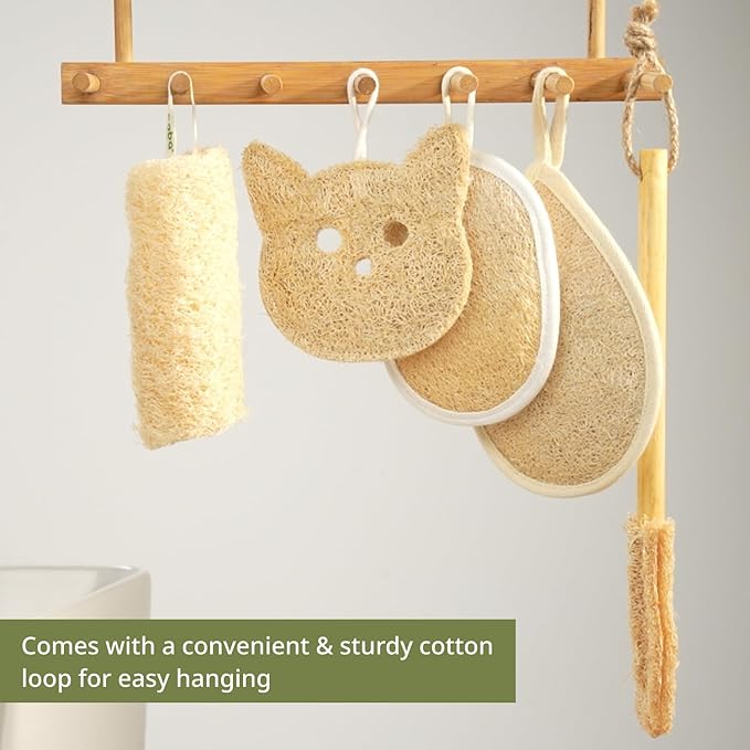 Natural Loofah Sponge Set (4-Pack) | Shower Loofah Exfoliating Body Scrubber for Women & Men | Multi-Use Sponge for Shower, Spa, Kitchen, Pet | 100% Natural, Dye-Free, Eco-Friendly