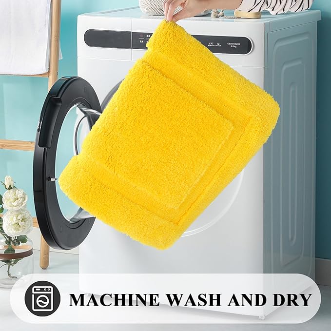 SHACOS Super Soft Bathroom Rugs Set of 2 Pieces 20x32 + 16x24 inch Non Slip Washable Bath Rugs Microfiber Absorbent Bath Mats Plush Bathroom Carpet for Tub Shower, Yellow