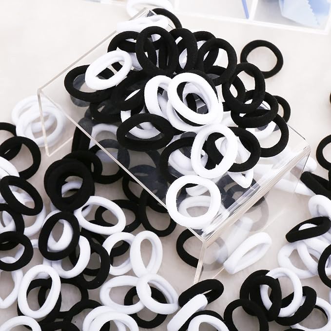 BAOLI 200PCS Cotton Toddler Hair Ties for Girls and Kids, Seamless Baby Hair Bands and Ties, Small Elastics Ponytail Holders,1 Inch in Diameter, Black and White by BAOLI