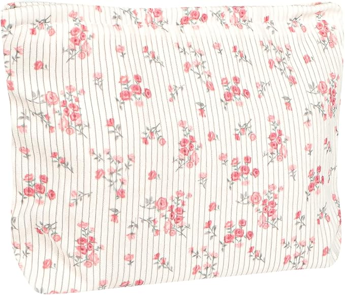Cute Makeup Pouch for Women Flower Small Make Up Bag for Purse Zipper Initial Cosmetic Bags Pouches for Purse Aesthetic Travel Toiletrybags Gift,Red Floral