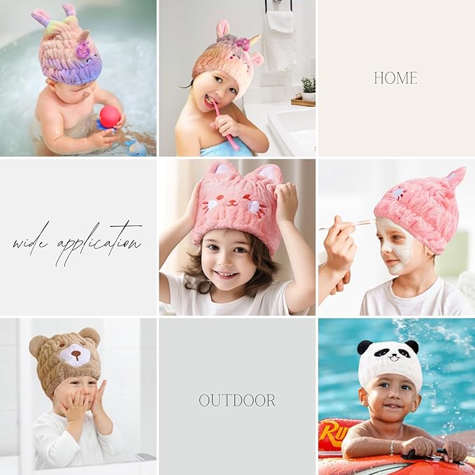 Microfiber Hair Towel Wrap for Kids, Pink Rabbit Dry Hair Cap Suck Water, Absorbent Quick Girls Boys Hair Drying Towel, Lightweight Bouncy Hat Headscarf for Wet Hair