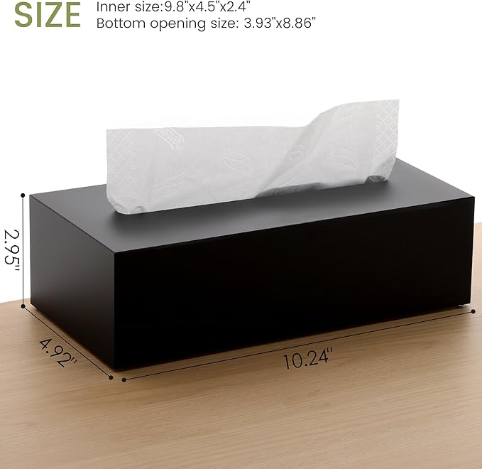 SANRUI Acrylic Facial Tissue Box Cover Holder with Snap Bottom Cover Rectangle Napkin Dispenser Organizer for Bathroom Kitchen and Office Desk (Matt Black)