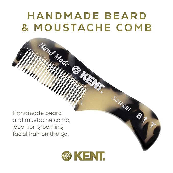 Kent A 81T TW X-Small Mini Comb for Men's Beard and Mustache, Fine Toothed Pocket Comb for Facial Hair Grooming and Styling. Hand-Made of Quality Acetate, Saw-cut Hand Polished. Made in England