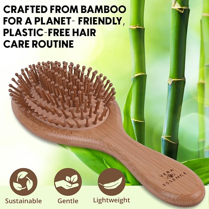 Bamboo Brush for Hair Growth – Natural Bristle Brush w/Wooden Paddle for Detangling, Reducing Breakage & Scalp Massage - For Thick, Thin, Curly, Dry, Wet Hair - Ergonomic Handle Ideal for Women & Men
