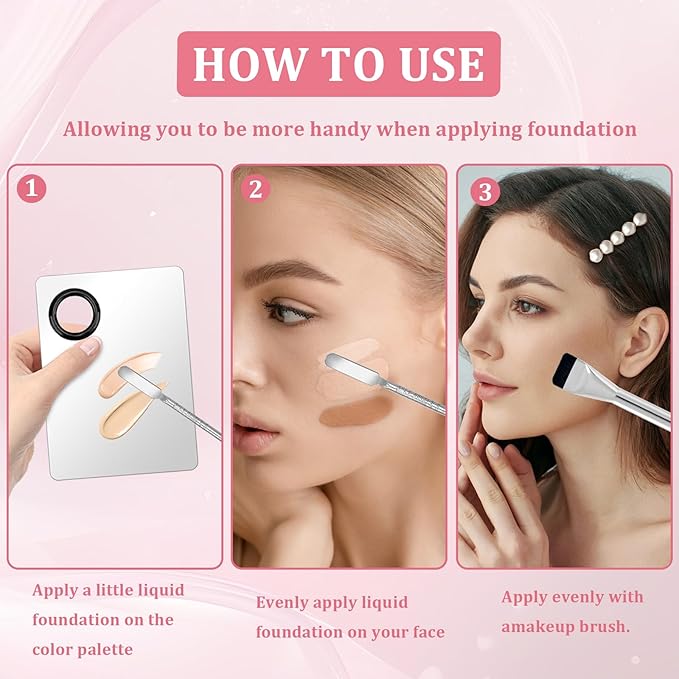 3 Pcs Make Up Spatula Tool including Cosmetic Makeup Mixing Palette Flat Foundation Brush Foundation Makeup Plate for Nail Art Eye Shadow Facial Cosmetic Pigment Blending