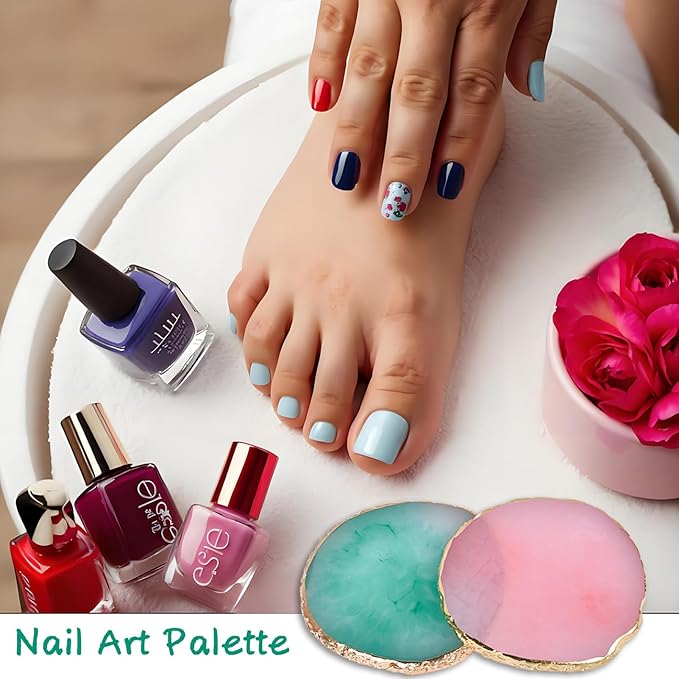2 Pcs Nail Polish palettes Resin Nail Art Palette Golden Edge Gel Nail Polish Holder Nail Tray,Makeup Display Board Cosmetic Mixing Tools