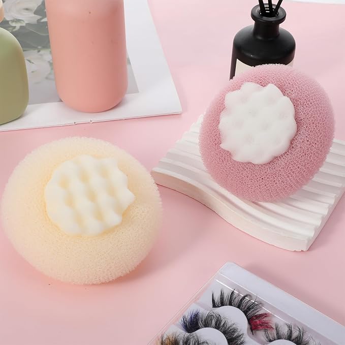 2 Pcs Soft Sunflower Suction Cup Bath Ball Exfoliating Mesh Bath Sponge Bath Body Brush Cleaning Scrubber Bath Sponge Brush with Comfortable Non-Slip Handle