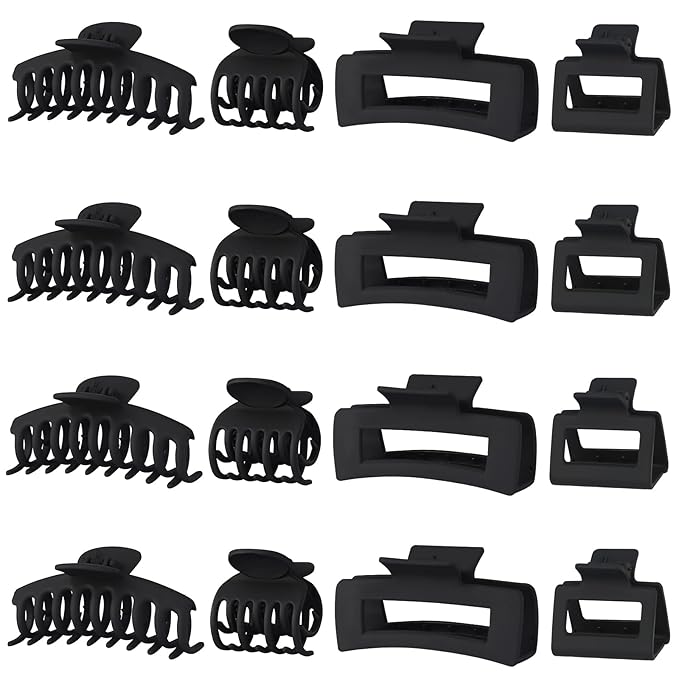Hair Clips Collection: 16 Matte Claw Clips for Women - Strong Hold, Nonslip Banana Clips for Thin, Thick, and Curly Hair in Large & Small Sizes