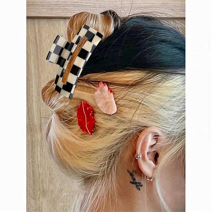 Magicsky 10 Pcs Hair Claw Clips for Women, Opal Marble Tortoise Acrylic Large Clip for Thick Thin Hair, 90's Cute Butterfly Barrettes Pins, Aesthetic Styling Accessories for Girls-Rectangle