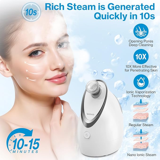 Facial Steamer, Nano-Ionic Face Steamer with Adjustable Nozzle & Aromatherapy Function, Warm Mist Humidifier Home Sauna Spa, Facial Moisturizing Deep Cleaning for Women, Birthday Gifts,White