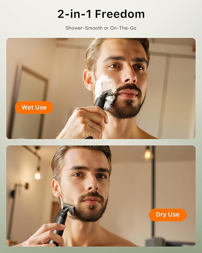 [2026 Upgraded Beard & Body Hair Trimmer for Men [All-in-One] USB-C Fast Charging, Groin & Ball Hair Painless Electric Shaver, Travel Razors, Waterproof Wet/Dry Groomer, Black(Lite)