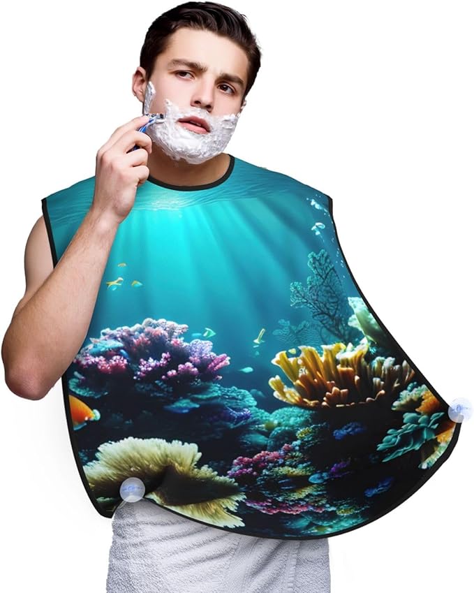 Underwater Scenery Print Beard Bib Shaving Apron, Beard Hair Trimming Cape Gift For Dad