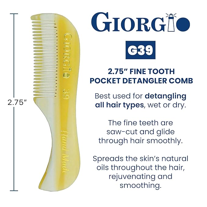 Giorgio G39 Mini Extra Small Men's Fine Toothed Beard and Mustache Comb for Facial Hair Grooming and Styling. Add this pocket comb to your hair styling accessories, Saw-Cut and Hand Polished