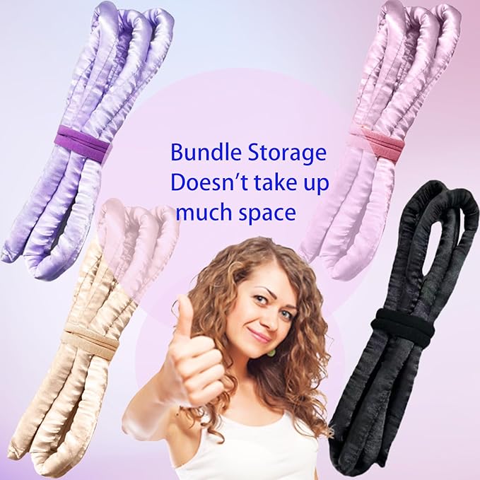 Heatless Curling Rod Headband, 63inch Purple Long Heatless Curls Headband, Soft Hair Curlers to Sleep In(Gold)