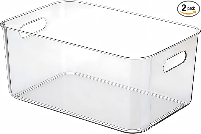 Ytteve 2 Pack Large Clear Plastic Storage Bins with Handles, 14.2" x 10" x 6.3" Stackable Organizer Containers for Pantry, Closet, Kitchen, Bathroom, Under Sink & Laundry