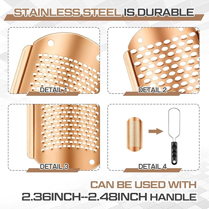 Moxweyeni 8 Pack Rose Gold Foot File Callus Remover Replacement Blades Metal File Callus Remover Hard Skin Remove Stainless Steel 2 Designs Big/fine Hole for Detachable Foot Scrubber