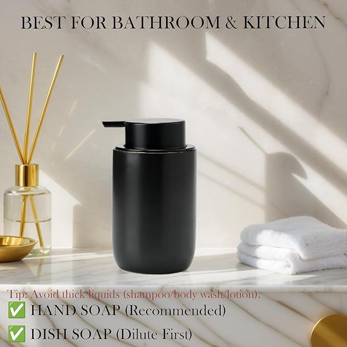 Black Foam Soap Dispenser,Foaming Dispenser for Kitchen & Bathroom,12oz Ceramic Soap Dispenser with Foam Pump for Hand Wash(Matte)
