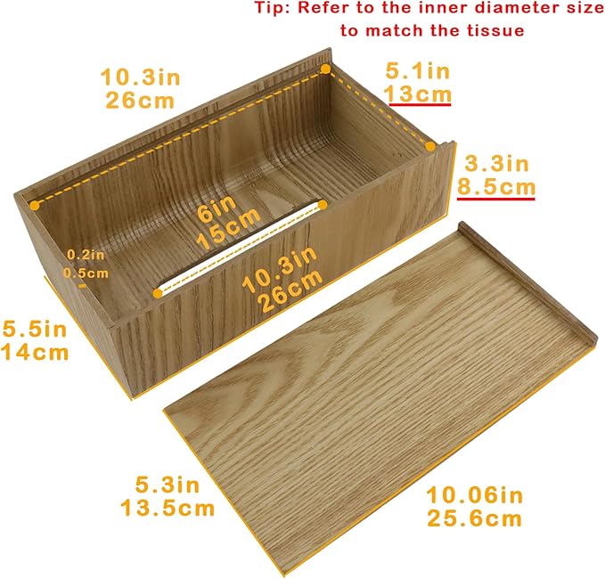 Geesatis Tissue Box Cover,Wood Tissue Box Holder, Rectangular Napkin Facial Tissues Holder for Bathroom Toilet Bedroom Living Room Table Desk Office Dresser, 1 Pcs Curled Willow Color 10.3"x5.5"x3.4"