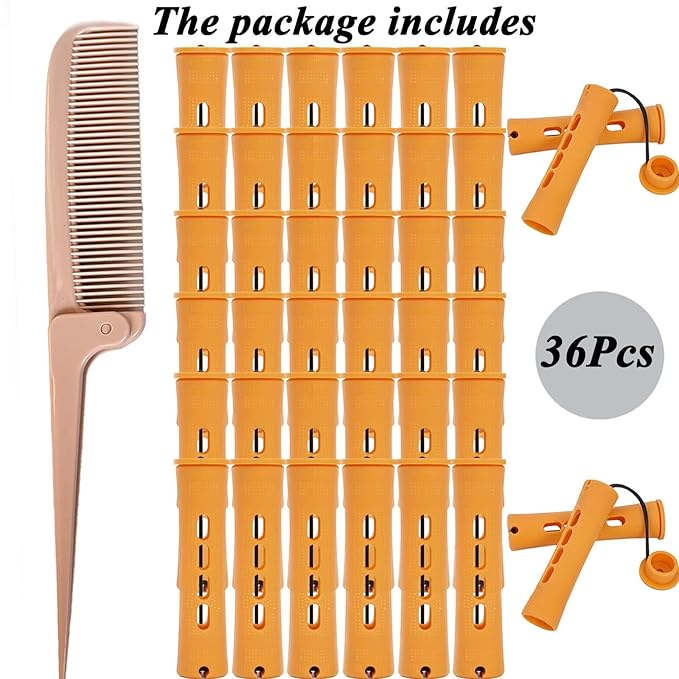 Orange Perm Rods Set for Natural Hair - 36pcs Cold Wave Rods Plastic Hair Rollers for Short Long Hair Curling Rod(36pcs Orange)