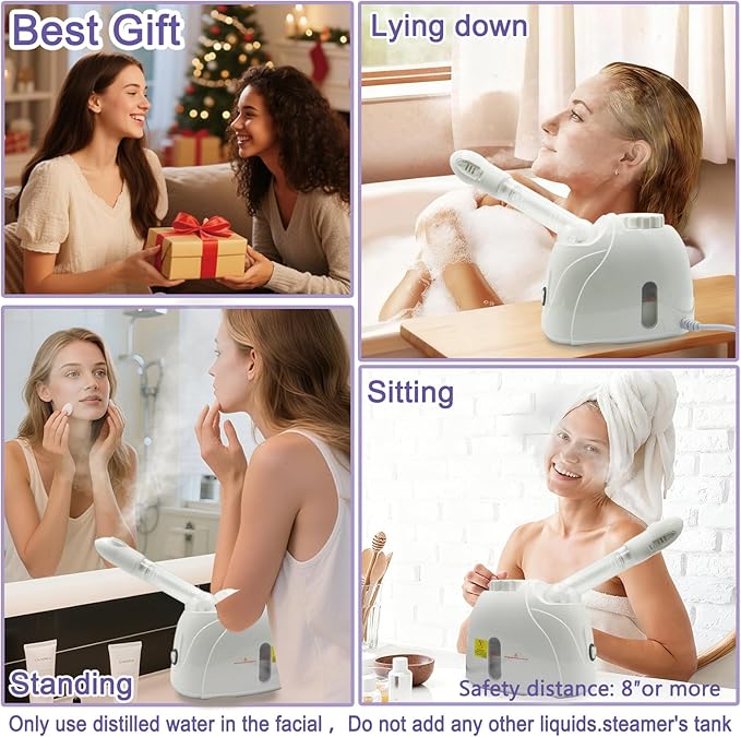 LIXESZT Facial Steamer Professional for Deep Cleansing with Extendable 360° Swivel Arm，Nano Constant Temperature Mist for Home Facial Spa-Sinuses Sinus Care, 4Pcs Stainless Steel Skin Care Kit
