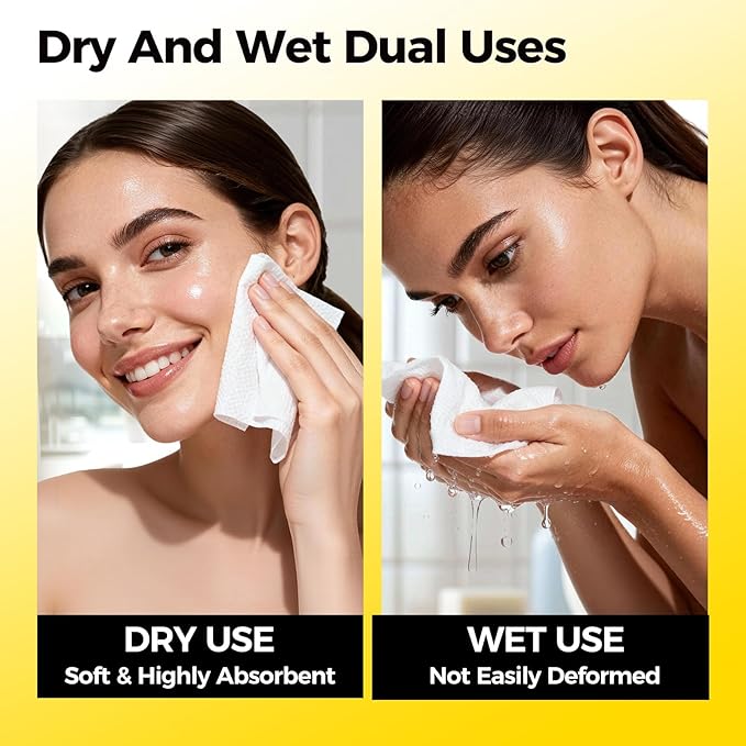 Face Towels, Disposable Clean Towels, Extra Thick, Hypoallergenic for Sensitive Skin, Unscented Lint-Free, Dry Wipes for Cleansing & Makeup, Dual-Textured AB Sides, Travel, 200 Counts (4 Pack)