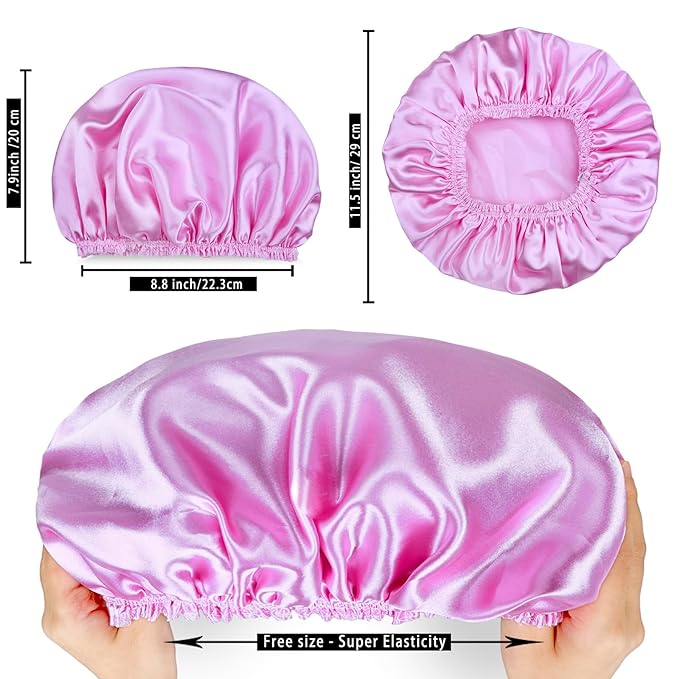 Shower Caps for Women, 4 PCS Elastic and Reusable Bath Caps, Double Waterproof Layers Shower Cap, Bathing Shower Caps, Environmental Protection Hair Bath Hat - Solid Color