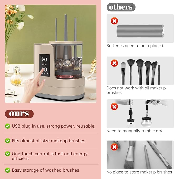 3 IN 1 Electric Makeup Brush Cleaner Machine With Makeup Brush Dryer-Holder-Portable Automatic USB Cosmetic Brushes Cleaner Tool for All Size Beauty Makeup Brush Set,Eyeshadow, Blush Brush (brown)