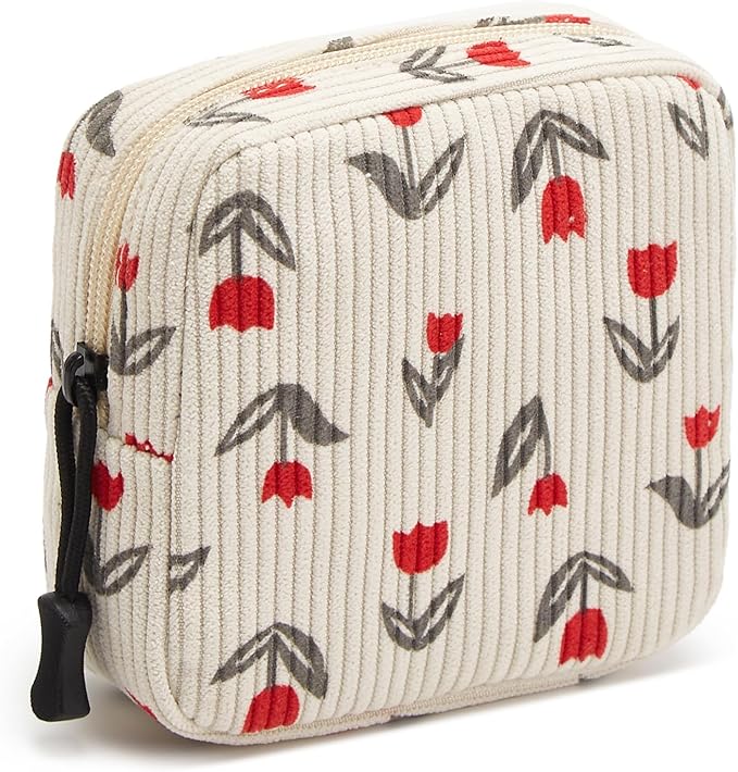 Small Makeup Bag for Purse,Mini Cosmetics Bag cute Zipper corduroy Cosmetic Pouch Storage Pouch Travel Toiletry Organizer for Women Girls(Tulip Red)