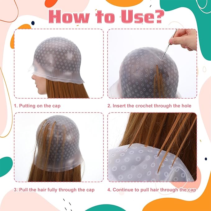 Punched Silicone Highlight Hair Cap with Needle, Professional Reusable Highlighting Poked Hole Cap for Color Hair Salon Hairdressing Dyeing Staining Tools for Women and Men (White)