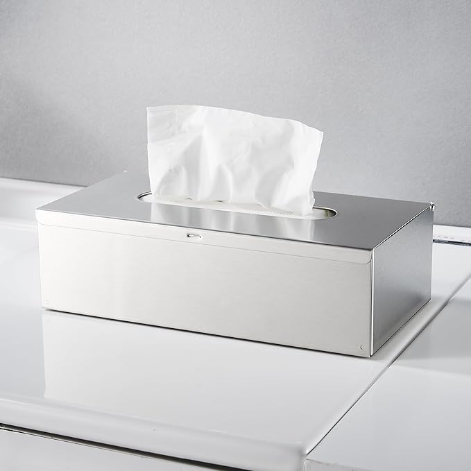 JunSun Rectangular Tissue Box Cover - Napkin Holder, Facial Tissue Storage Box - Decorative Holder for Bathroom, Bedroom, Nightstand, Office - Stainless Steel, Brushed Nickel